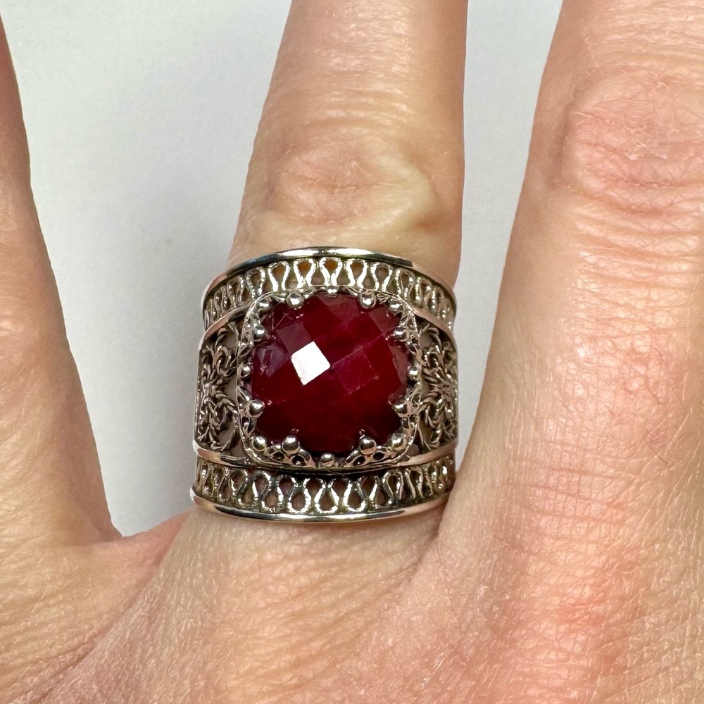 Ottoman Silver Jewelry Collection Corundum Bold Filigree Ring View 2